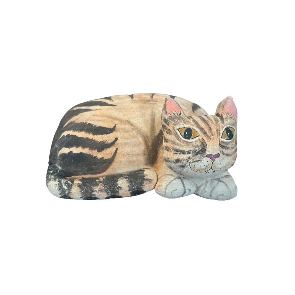 Vintage 2001 Nina Lyman Weighted Door Stop Pillow Stuffed Tabby Cat Kitten